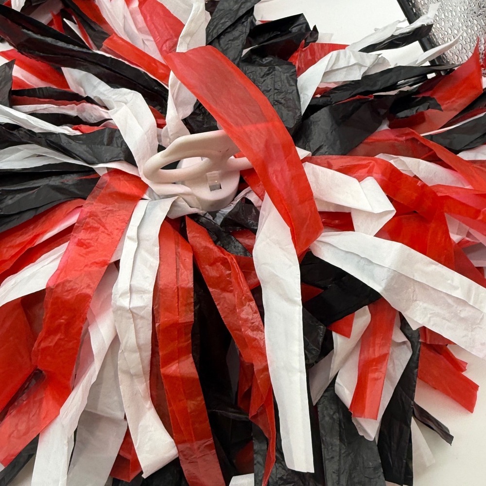 Spirit Halloween Cheerleader Costume Girls Medium 8-10 Red Black Dress Pom Poms - Picture 8 of 16